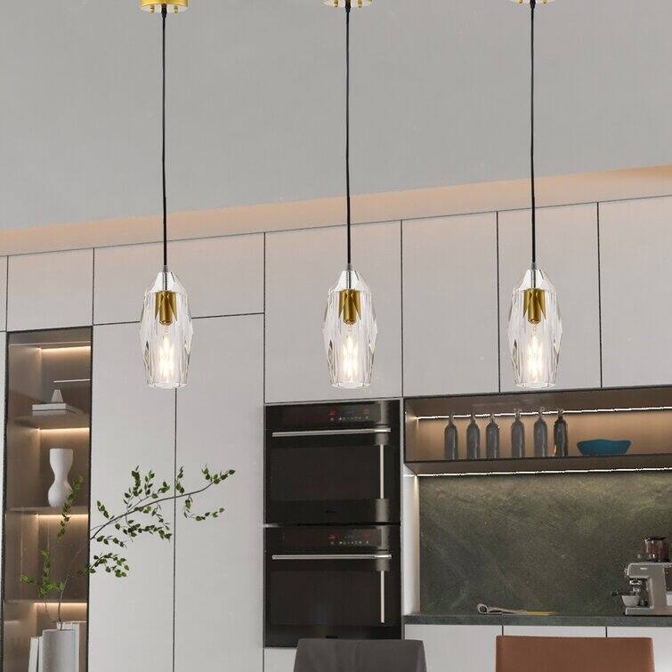 1 -Light Single Geometric Pendant with Crystal Accents