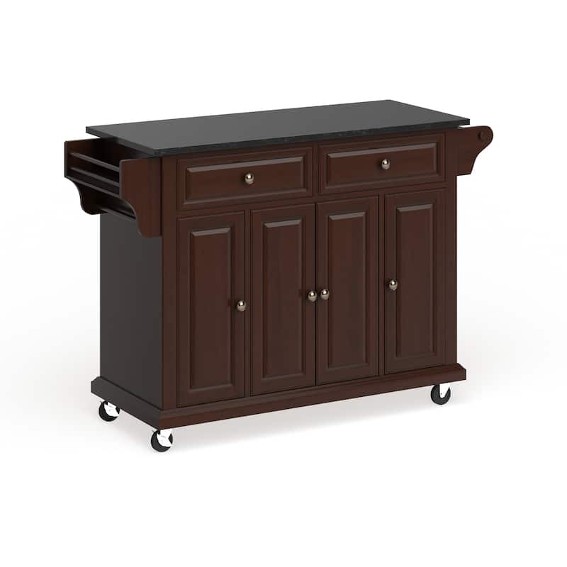 Crosley Full Size Solid Black Granite Top Kitchen Cart - 18"d x 51.5"w x 36"h - Kitchen Cart - Wood - Brown