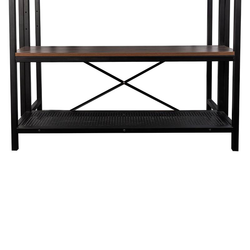 Roomfitters Kitchen Island with 3-Tier Storage Shelves and Hooks, Industrial Bakers Rack, Brown & Black