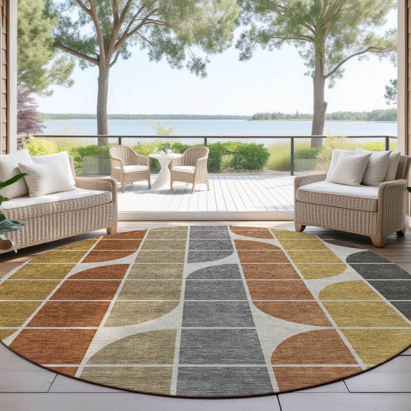 Machine Washable Indoor/ Outdoor Modern Finch Chantille Rug - Coffee - 8' x 8'
