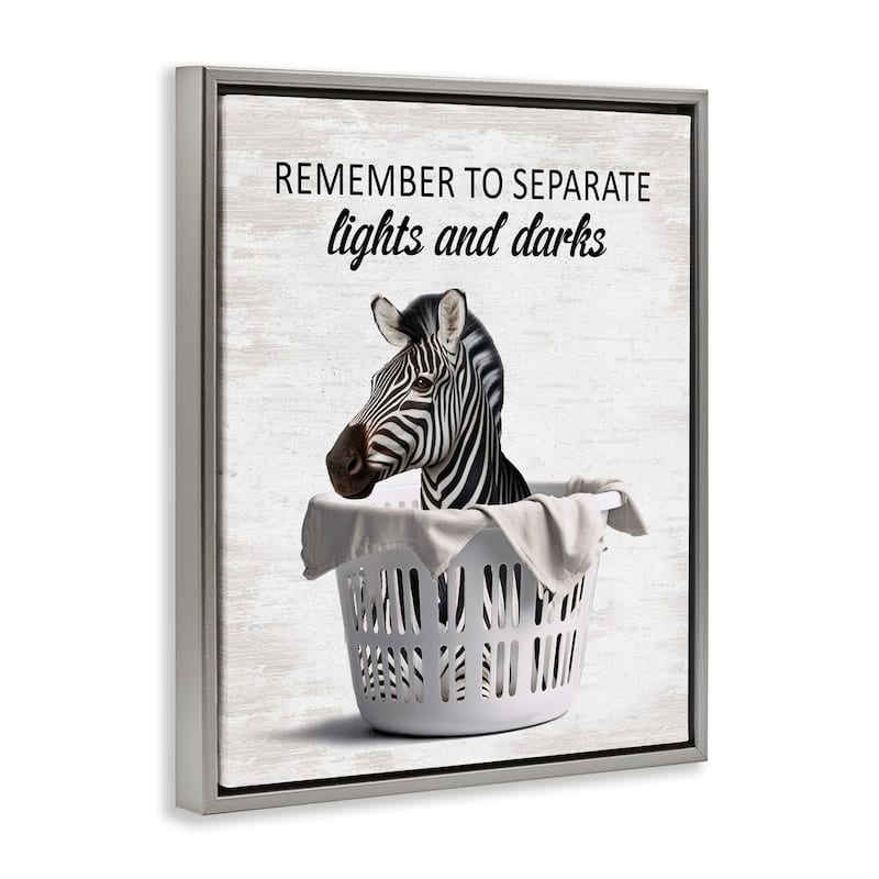 Stupell Separate Laundry & Zebra Framed Floater Canvas Wall Art Design By Lettered and Lined