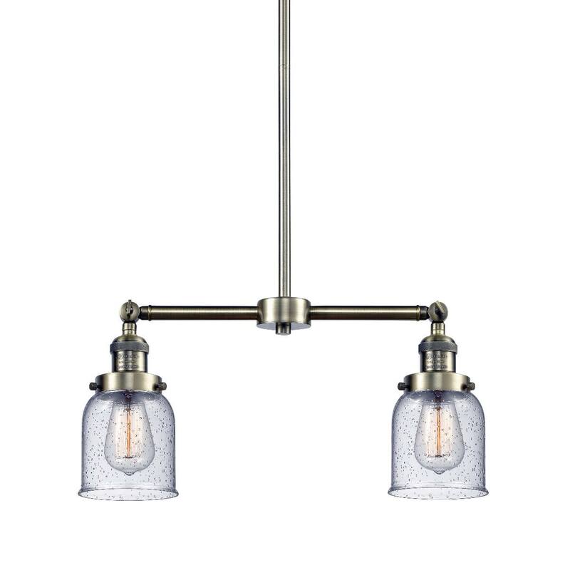 Innovations Lighting Small Bell 2 Light 21" Wide Linear Chandelier - Antique Brass / Seedy