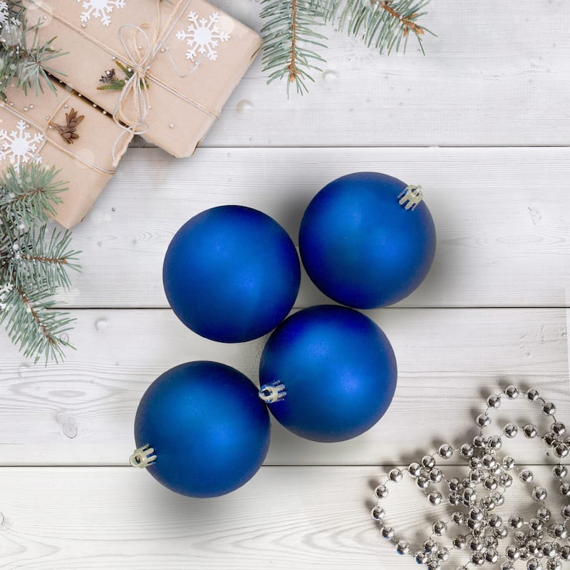 12ct Lavish Blue Shatterproof Matte Christmas Ball Ornaments 4"