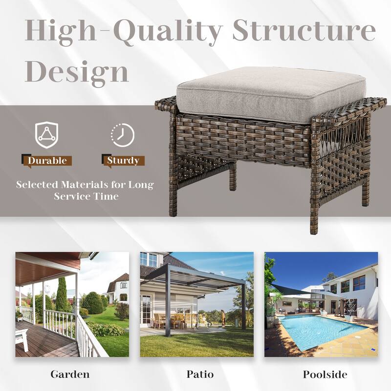 Gymojoy Outdoor Wicker Patio Ottomans Set - 2 Pieces Rattan Footrests