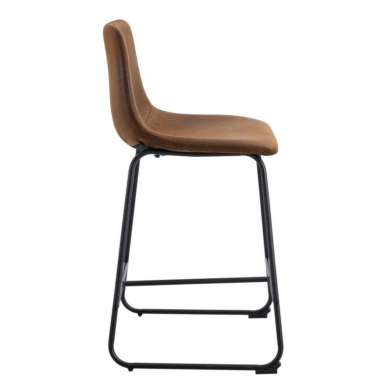 Modern Simple PU Bar Stools Set of 2 with Backrest Footstool with Soft PU Leather Seat for Home, Bar