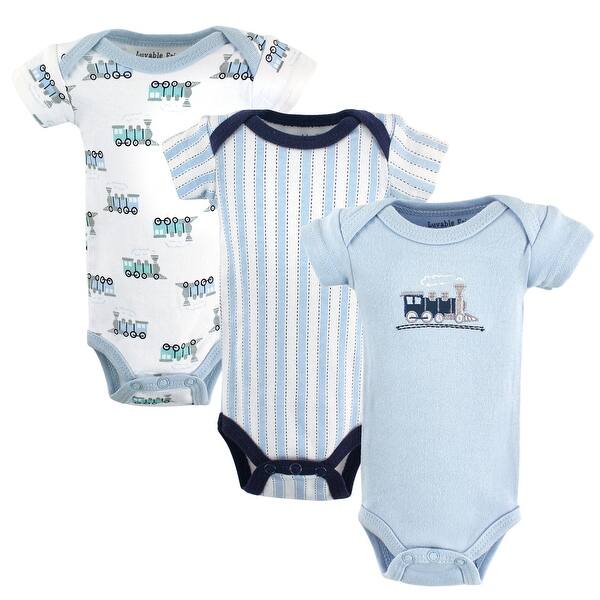 slide 1 of 1, Luvable Friends Baby Boy Cotton Preemie Bodysuits 3pk, Train, Preemie - Train Preemie - Train