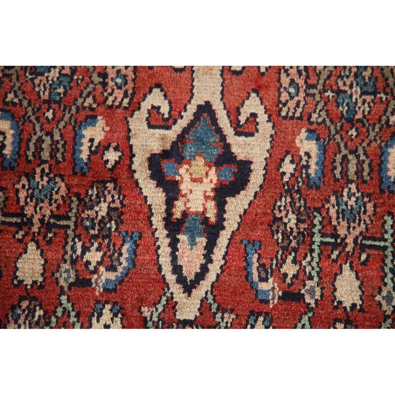 Hand Knotted Oriental 100% Wool Carpet Traditional Medallion Red Malayer Runner Rug - 10' 7'' X 3' 11''