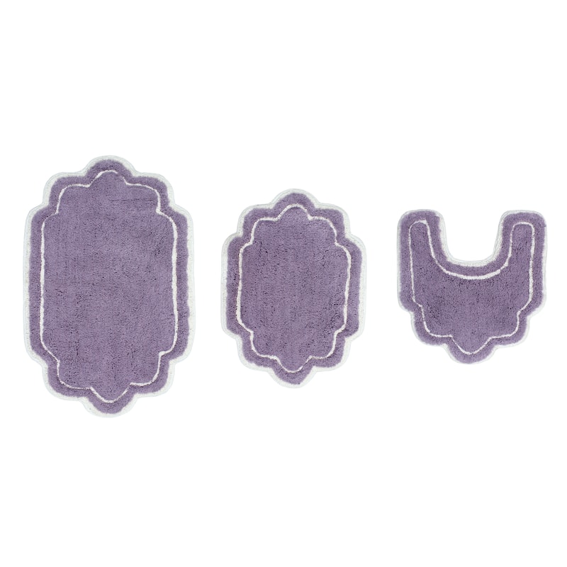 Allure Collection 100% Cotton Non-Slip Bathroom Rug Set, 3 Piece Machine Washable- Bathroom Rug, Bath Rug, U Shaped Contour
