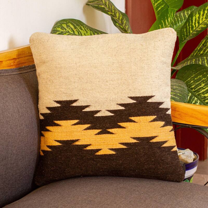 Novica Handmade Fret Waves In Brown Zapotec Wool Cushion Cover