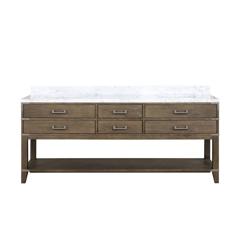 Lexora Norwalk Bath Vanity and Carrara Marble Top - 80 Inch - Grey Oak