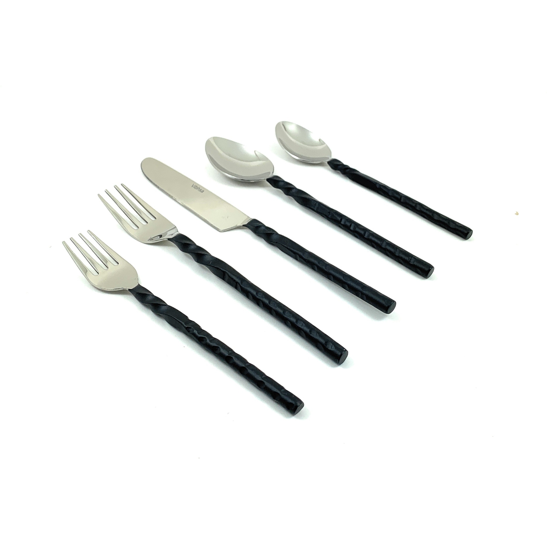 Vibhsa Twist Handle Black and Silver Stainless Steel Flatware Set, 20-Piece, Service for 4