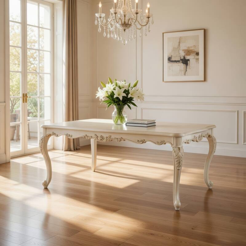 Alluring Dining Table, Marble & Pearl White