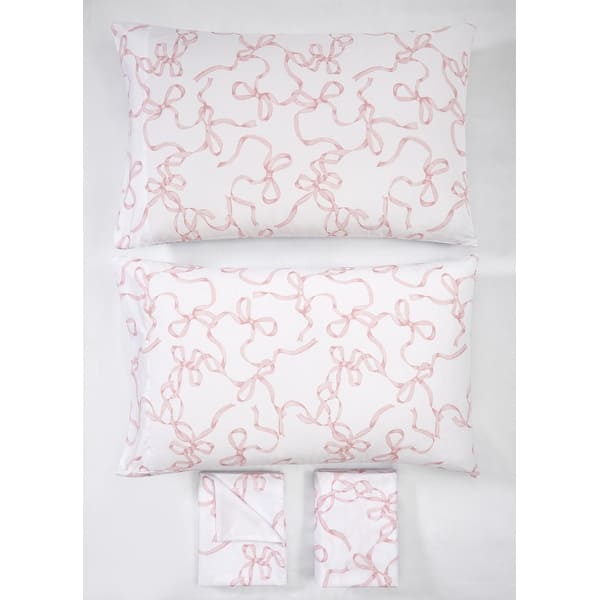 slide 2 of 4, Truly Soft Printed Bow 4 Piece Sheet Set King - White/Pink