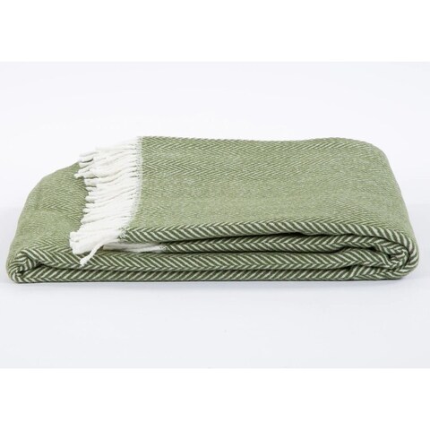 Moss Green and White Dreamy Soft Herringbone Throw Blanket