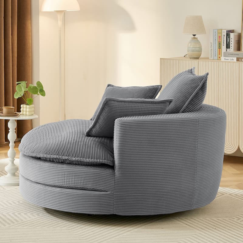 360° Swivel Sofa Chair Accent Barrel Chair 57.5"Swivel Round Chair with Dual-layer Cushion Design and 3 Removable Pillows