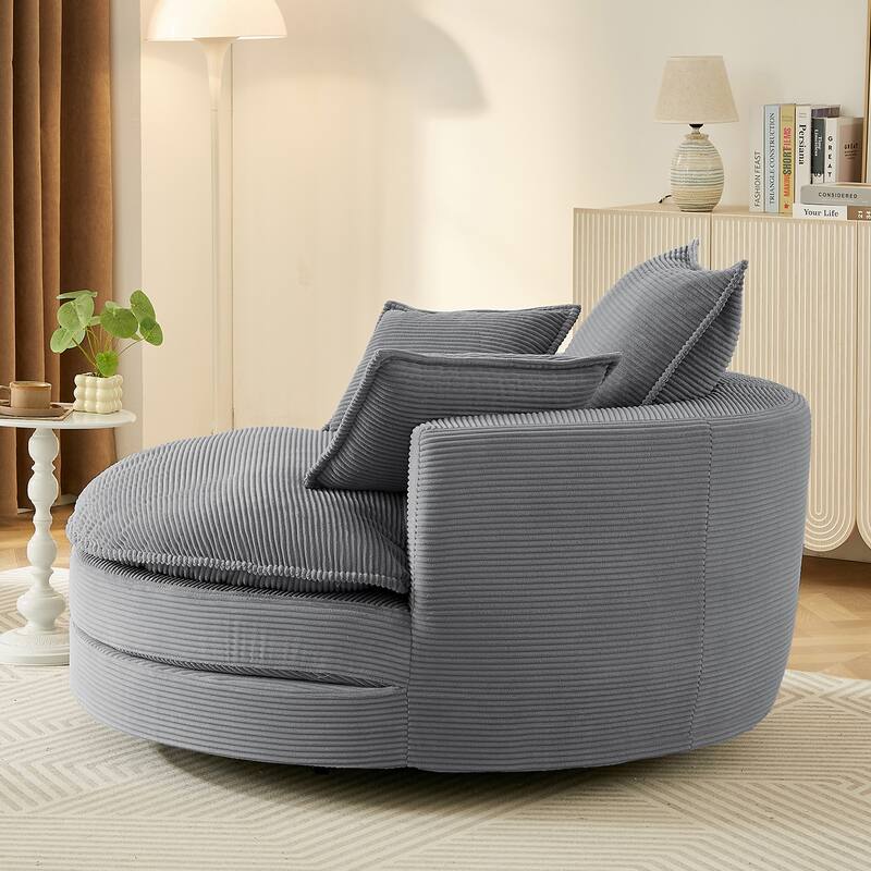 57.5" 360° Swivel Barrel Chair - Dual-Layer Cushion with 3 Removable Pillows for Living Room & Office