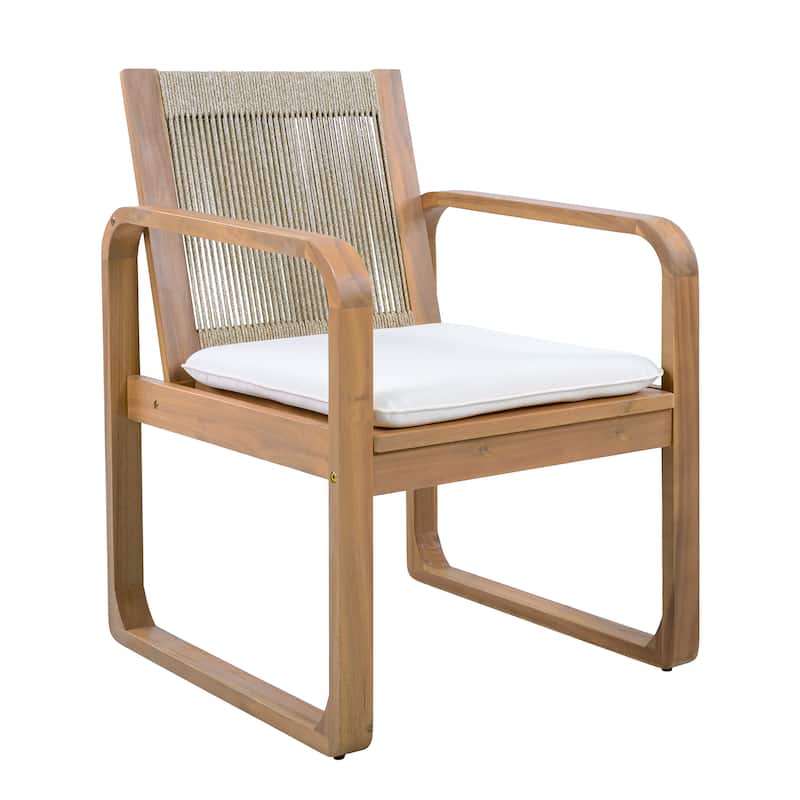 Christopher Knight Home - Ronan Outdoor Acacia Wood Dining Set with Rope Back Chairs & Curved Leg Dining Table, Teak Finish