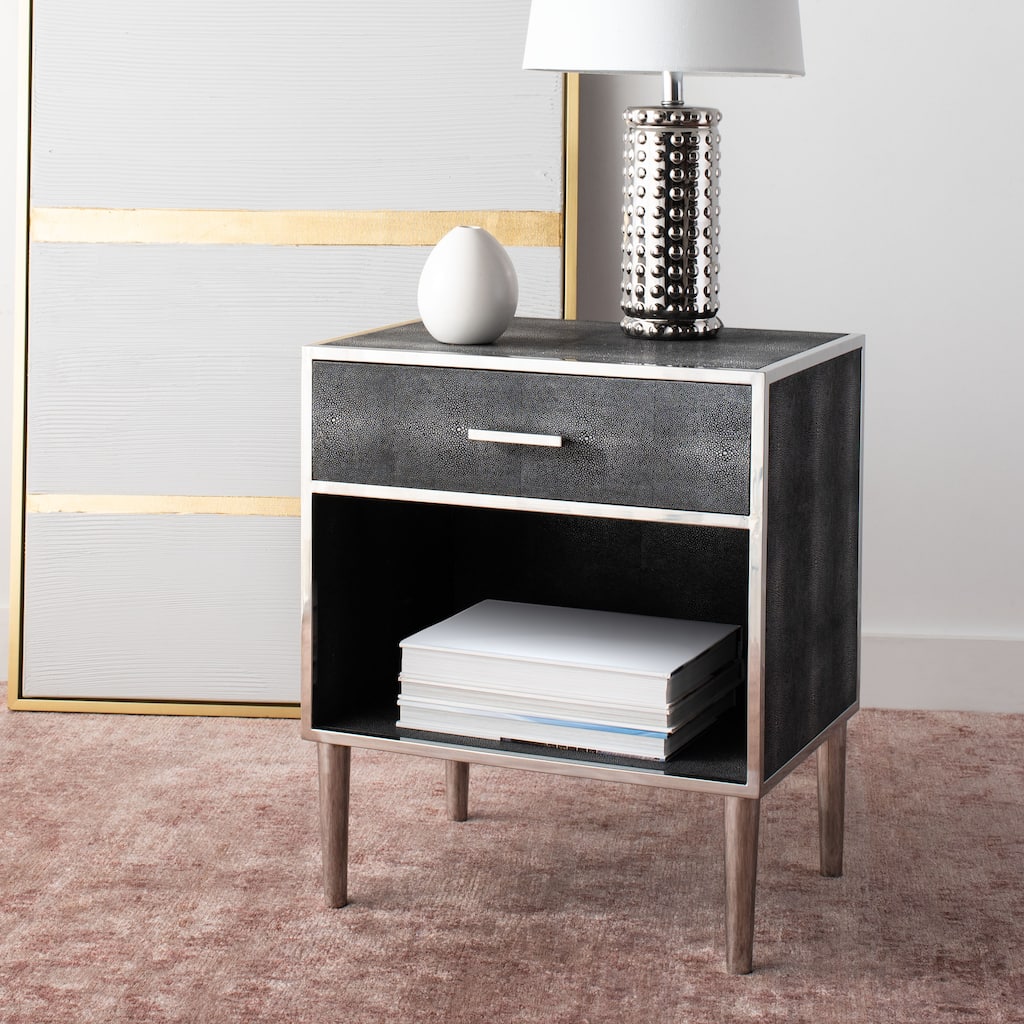 SAFAVIEH Couture Pietsje 1-Drawer Faux Shagreen Nightstand