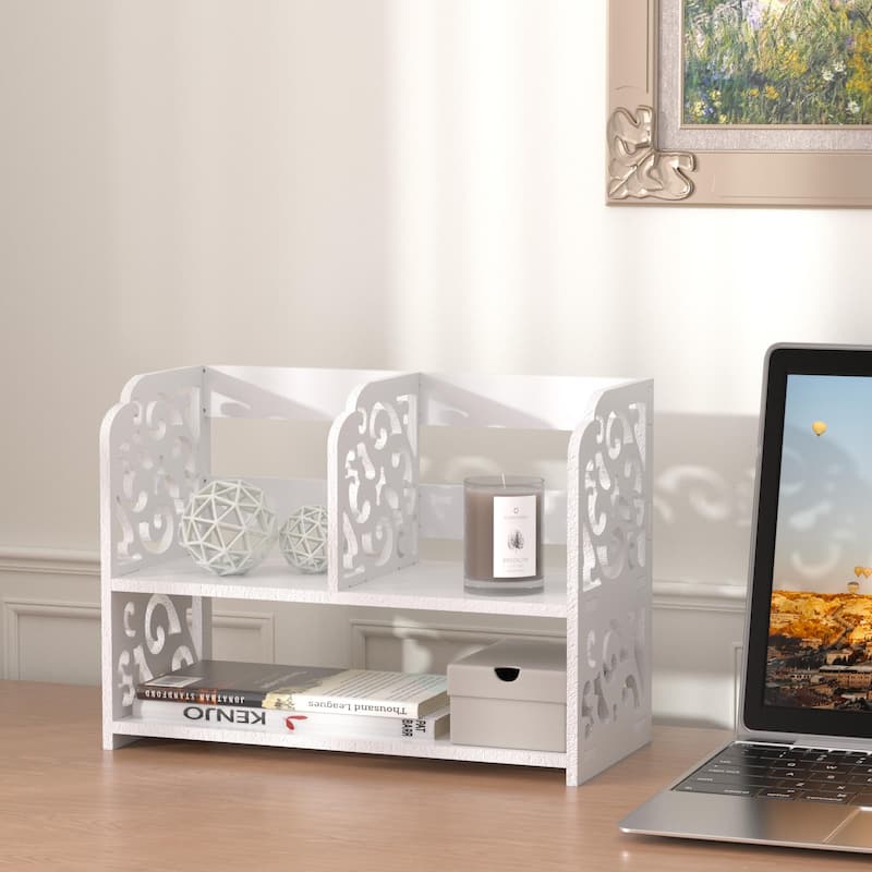 Retro 3-Compartment White Wood Desk Organizer - Off White
