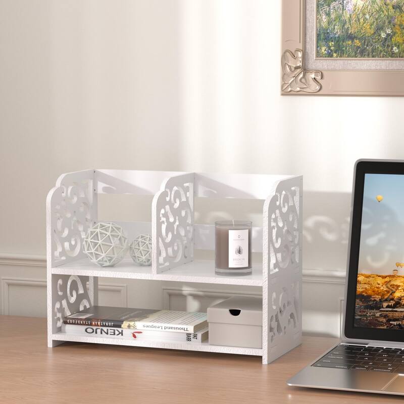 Retro 3-Compartment White Wood Desk Organizer
