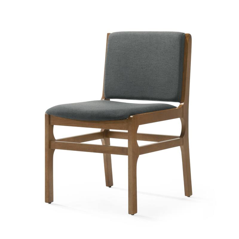 Rubberwood Frame Dining Chair - 2pcs Fabric Back Wooden Chairs for Kitchen and Dining Room, Dark Gray Upholstered Dining Chair