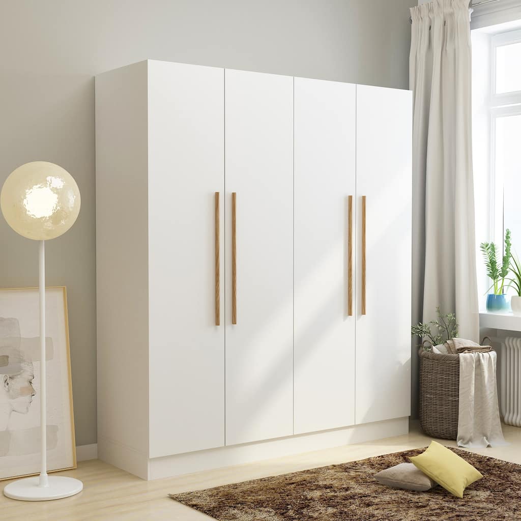 Modern Freestanding Solid Wood Wardrobe Closet With Storage Shelves