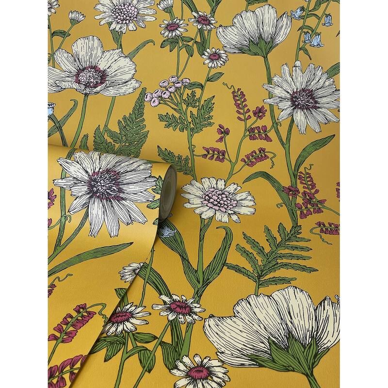 Fine Decor Arden Mustard Wild Meadow Wallpaper