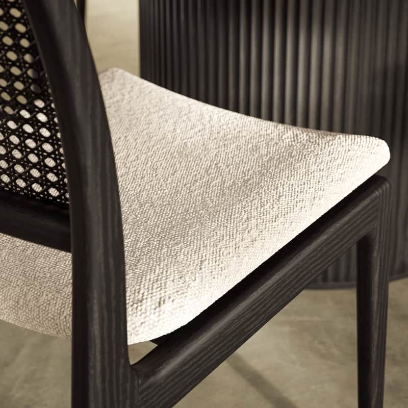 Modern Brazilian - Charlotte - Cane Side Chair - Medley Ivory Seat - Ebano Frame - Natural Cane Webbing
