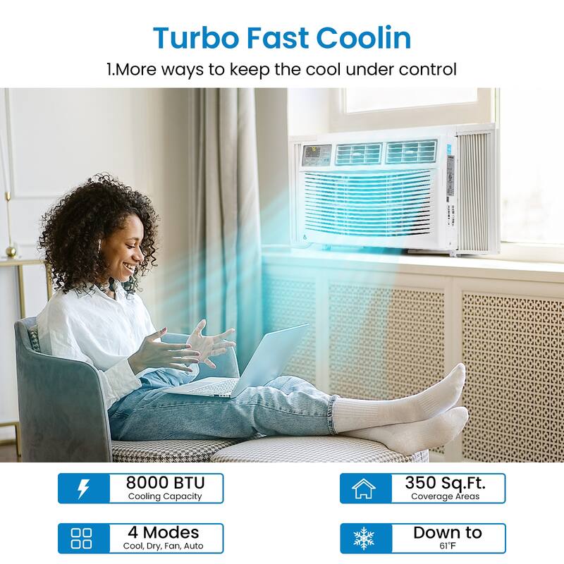 8000 BTU Window Air Conditioner, Cools Up to 350 Sq. Ft