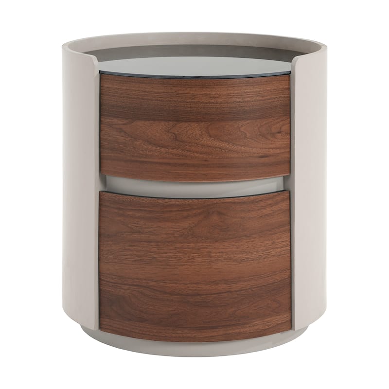 Italian Retro MDF Round Side Table with Double Storage – Gray Brown Finish