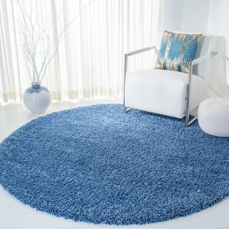 SAFAVIEH Evolution Shag Fransien Solid 1.8-inch Thick Rug - 6'7" Round - Blue