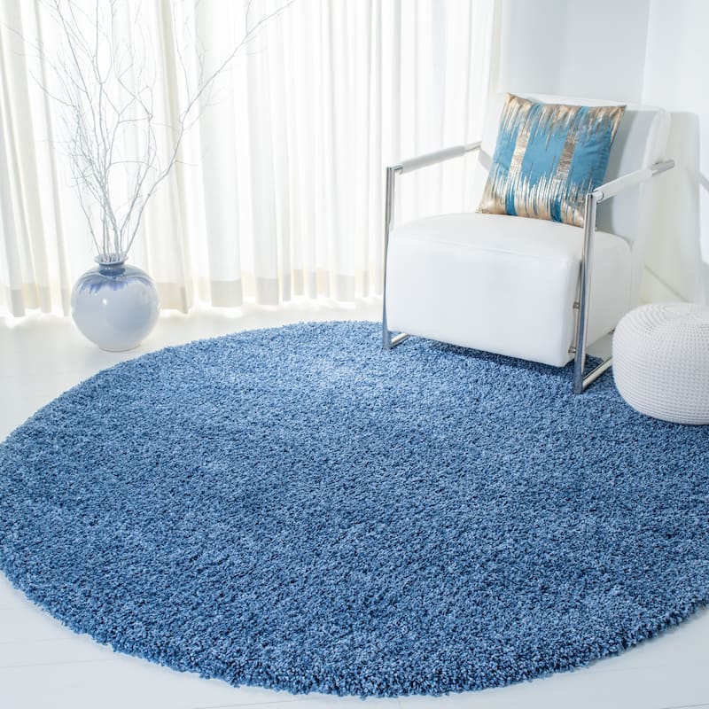 SAFAVIEH Evolution Shag Gwenaele Solid 1.8-inch Thick Rug - 6'7" Round - Blue - Round