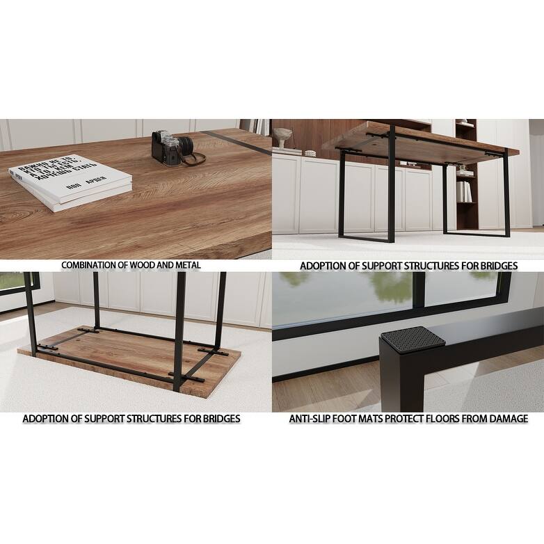 59 " dining table modern industrial rectangular, 1.5" thick engineering wood tabletop and black rectangular metal legs