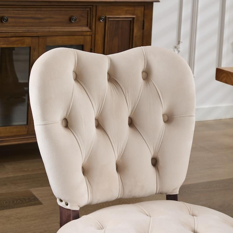 Dining Chair Set of 2, French Vintage Tufted Upholstered Fabric Dining Chair
