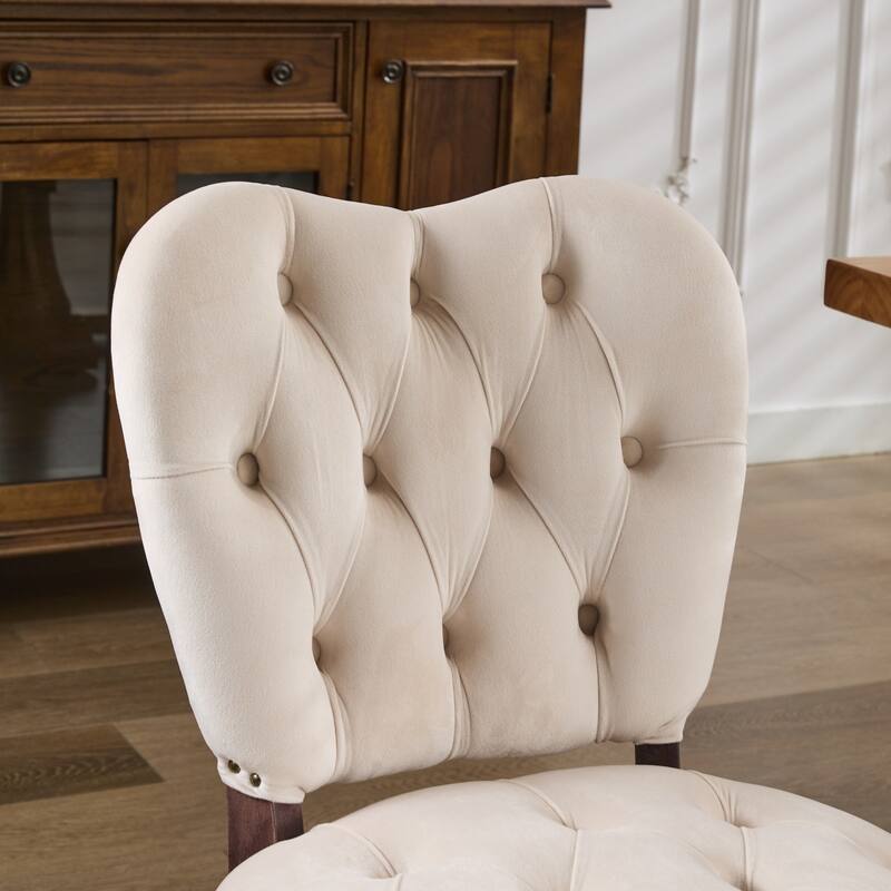 GDF Studio - French Vintage Velvet Upholstered Dining Chairs with Tufted Back and Nailhead Trim, Set of 2
