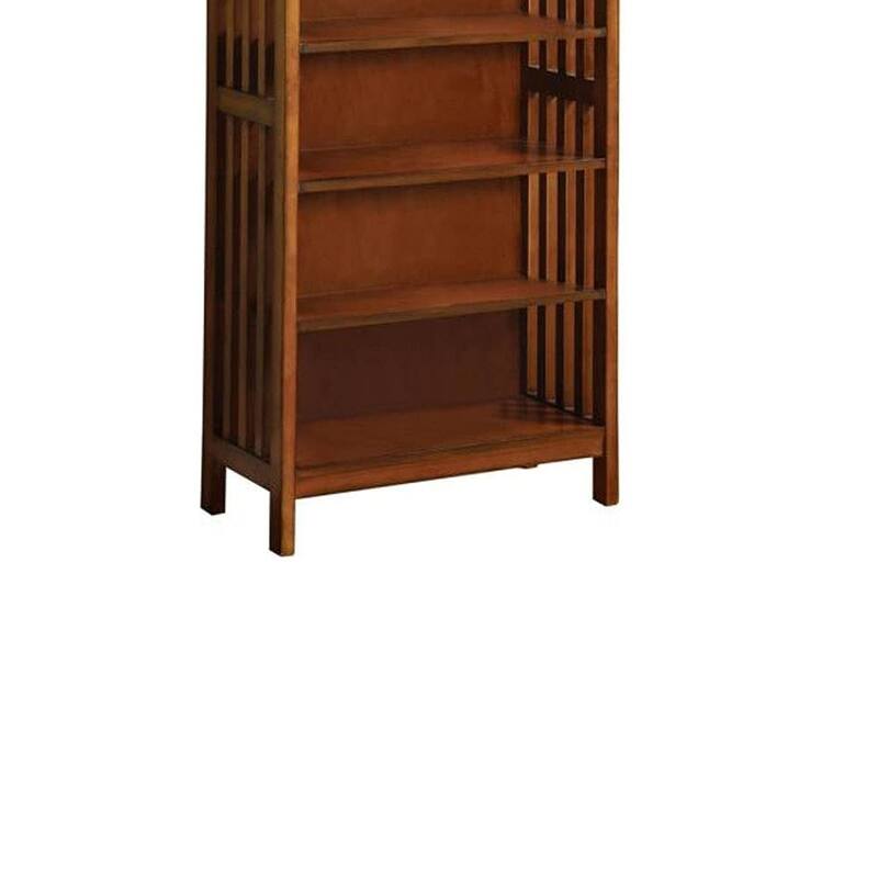 Antique Oak Finish 1pc Media Shelf, Solid Wood Storage Cabinet, 5-Shelves Open Cabinet Shelf
