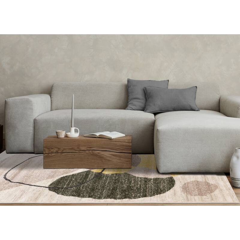 Yellow Green Grey Abstract Circles Area Rug