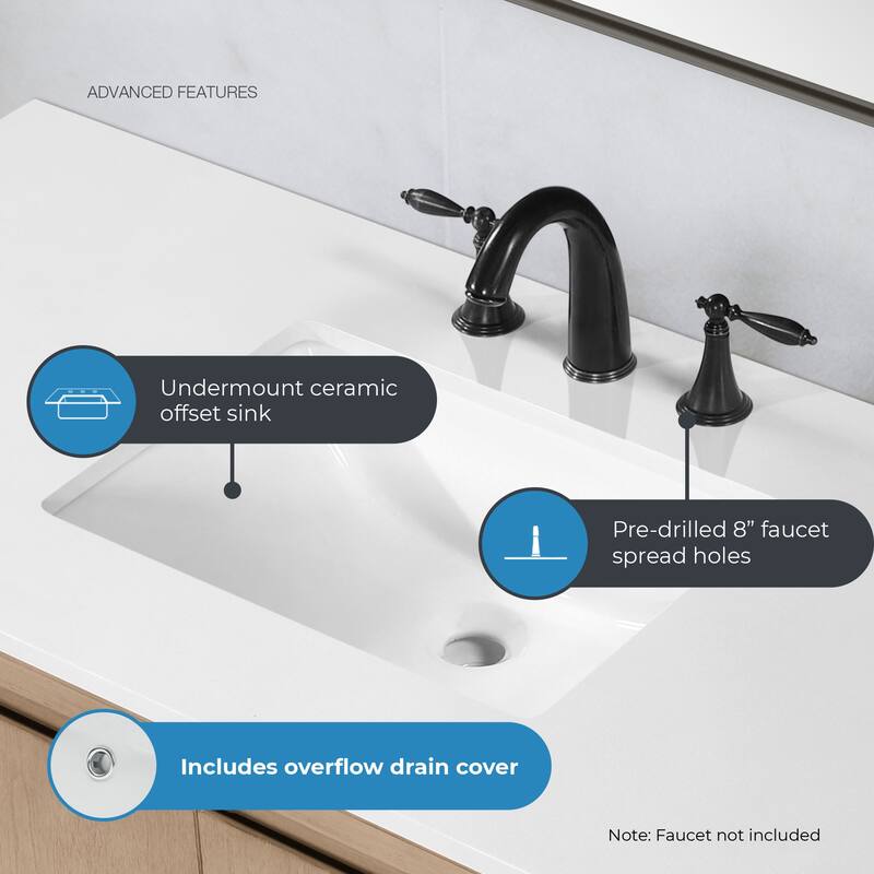 OVE Dain 48 in. Sahara Birch Bathroom Vanity with White Engineered Stone Top - 48"