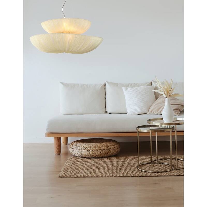 8-Light 2-Tier White Fabric Chandelier