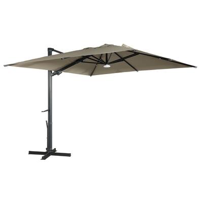 10ft Square Solar LED Cantilever Patio Umbrella with Bluetooth Light for Outdoor Shade