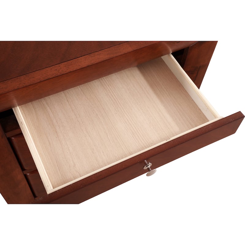 Cherry Nightstand 28x23x17 Contemporary Bedside Table with Three Drawers, Warm Stylish Finish for Bedroom Storage Needs