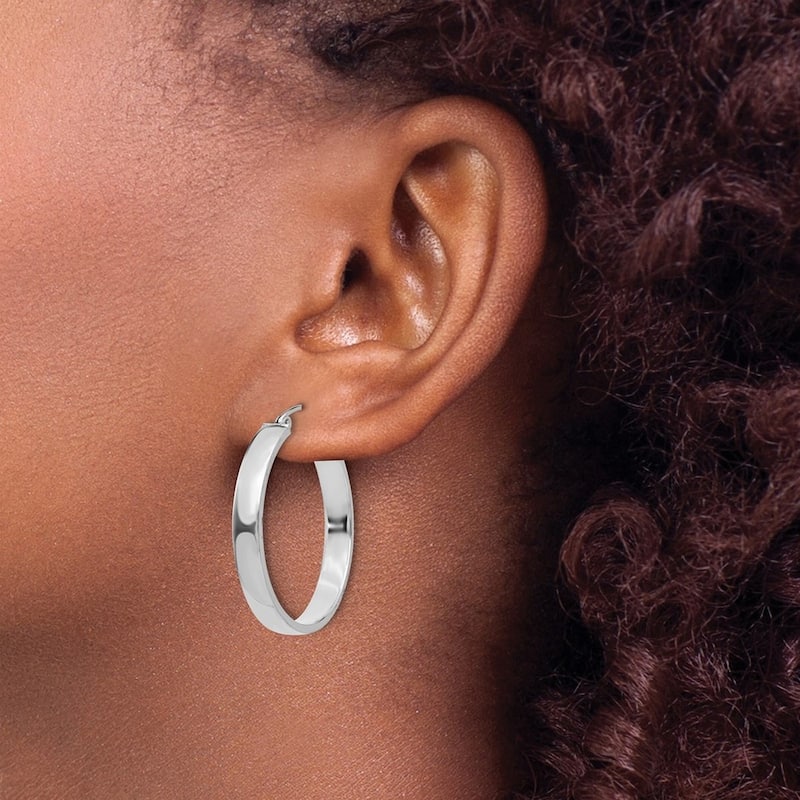 Curata 14k White Gold Polished Hoop Earrings - 28x29.2mm