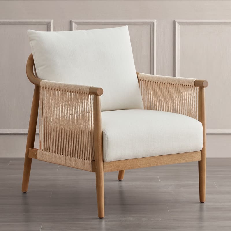 Lynn Accent Chair with Braid Wood Arm - Single - Cream