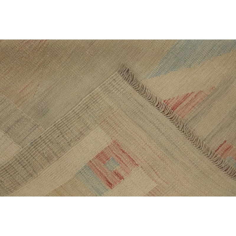 Hand Woven Oriental 100% Wool Carpet Southwestern Tribal Beige & Ivories Kilim Area Rug - 9' 8'' X 6' 8''