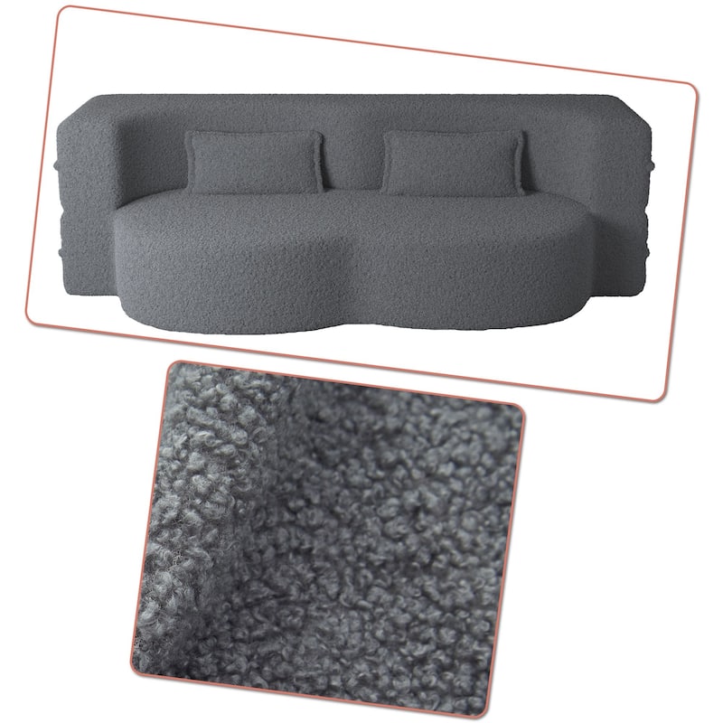 Modern Minimalist Compressed Upholstered Convertible Two-Seater Sofa Bed with 2 Pillows