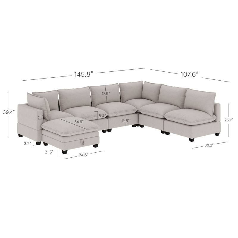 Chelsea Modern Cloud Modular Upholstered Sofa with Deep Seat and Plush Cushions
