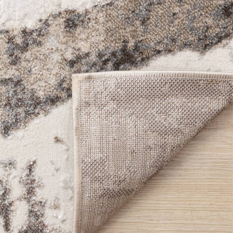 Grey Cream Beige Abstract Marble Pattern Area Rug, 5'3" x 7'7"