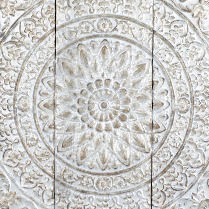 Metal Floral Embossed Home Wall Decor with Gray Backing - Grey or Silver - Roche River Decor