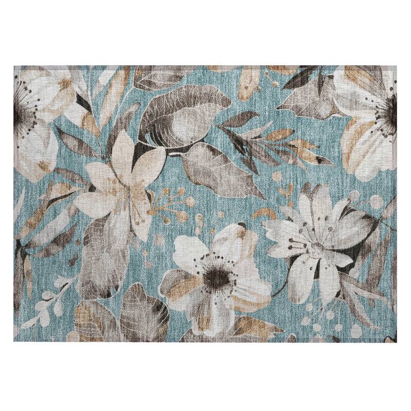 Machine Washable Indoor/ Outdoor Floral Chantille Rug