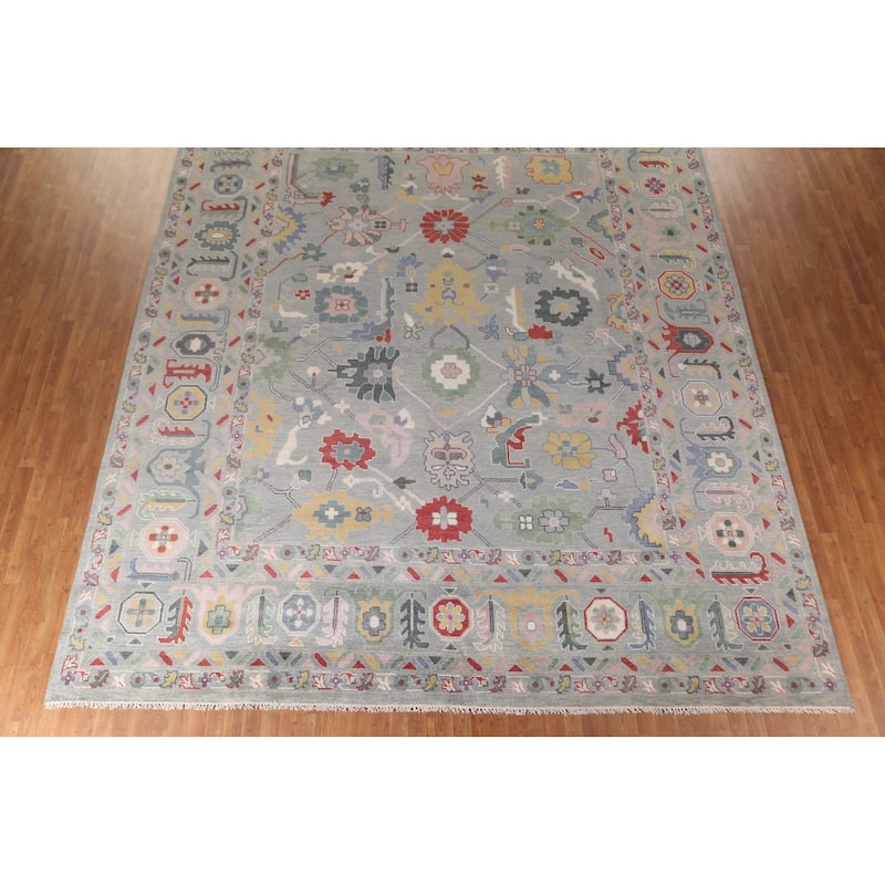 Transitional Grey Oushak Oriental Large Rug Hand-Knotted Wool Carpet - 12'1" x 14'8"